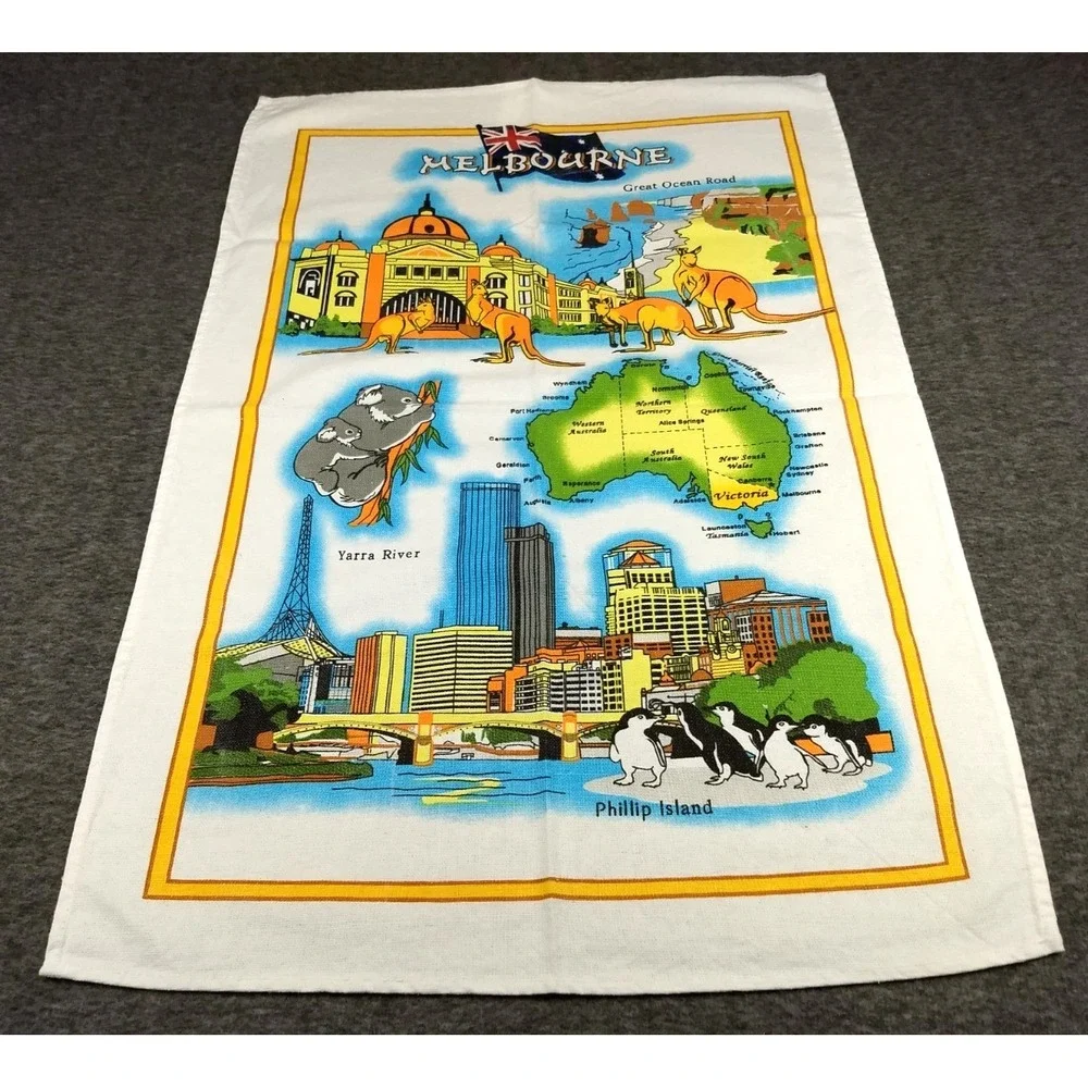 Kitchen Tea Towel Lot of 3 Australia Souvenir 100% Cotton Map Flag Koala Bear